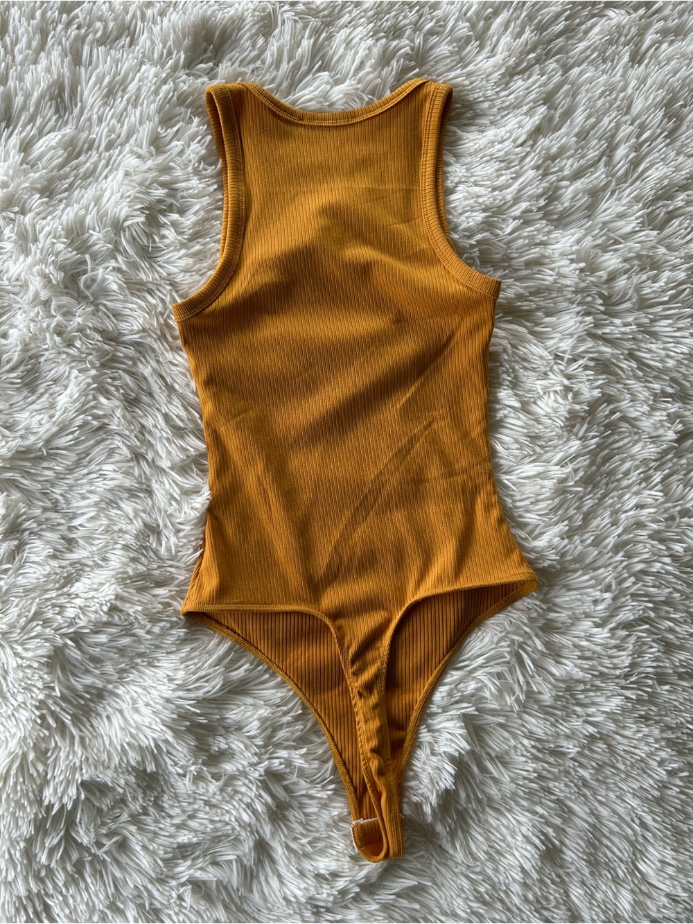 Lulu's | Ribbed Mustard Cutout Bodysuit - Picture 3 of 4
